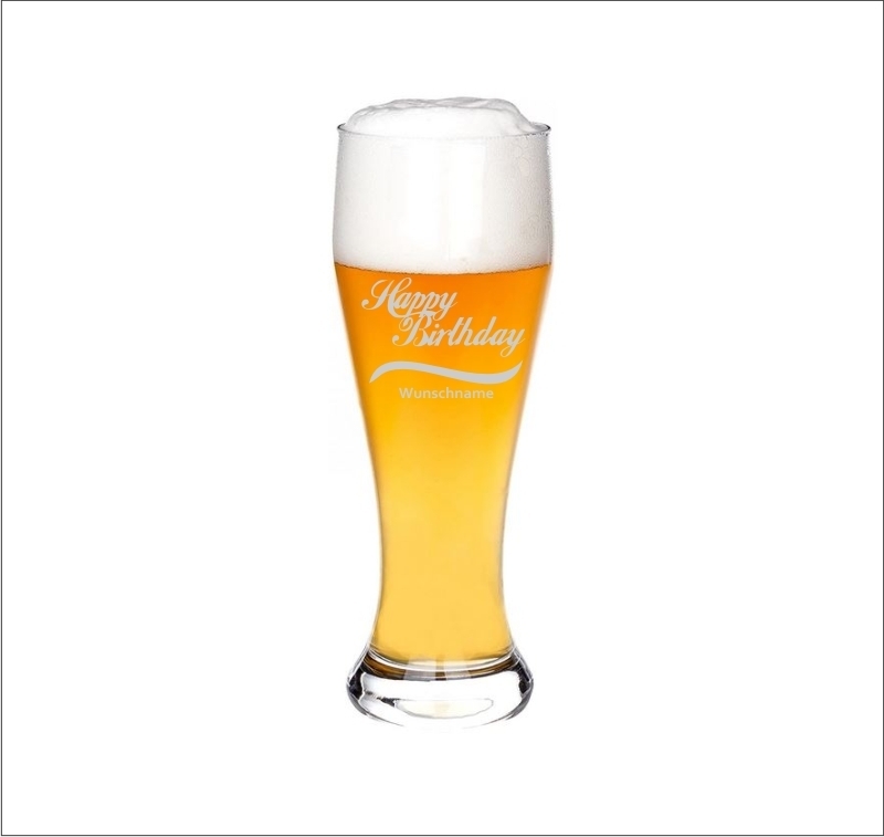Weizen Bier Glas " Happy Birthday " mit Ihrem Wunschnamen