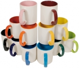 Keramik Tasse, Henkel u. Innenseite in 12 Farben verfügbar inkl. Druck