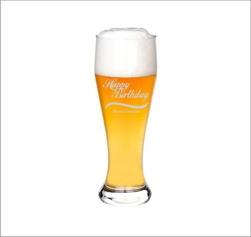 Weizen Bier Glas " Happy Birthday " mit Ihrem Wunschnamen